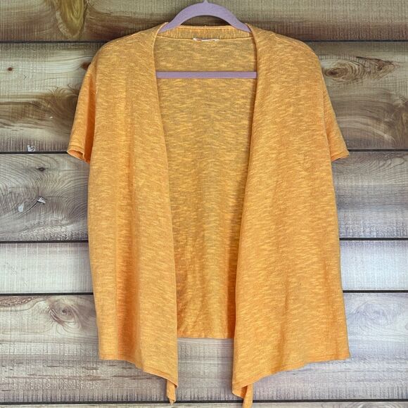 Eileen Fisher Linen Blend Cardigan Sweater Womens Large Open Short Sleeve Orange - Picture 1 of 7